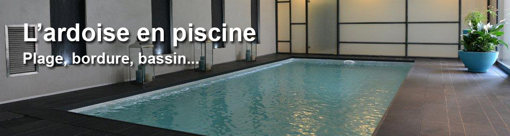 Ardoise et piscine : plage, bordures et bassin. Ardoise et piscine : plage, bordures et bassin